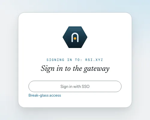 The gateway sign-in card: SSO sign-in button with a break-glass access link beneath it